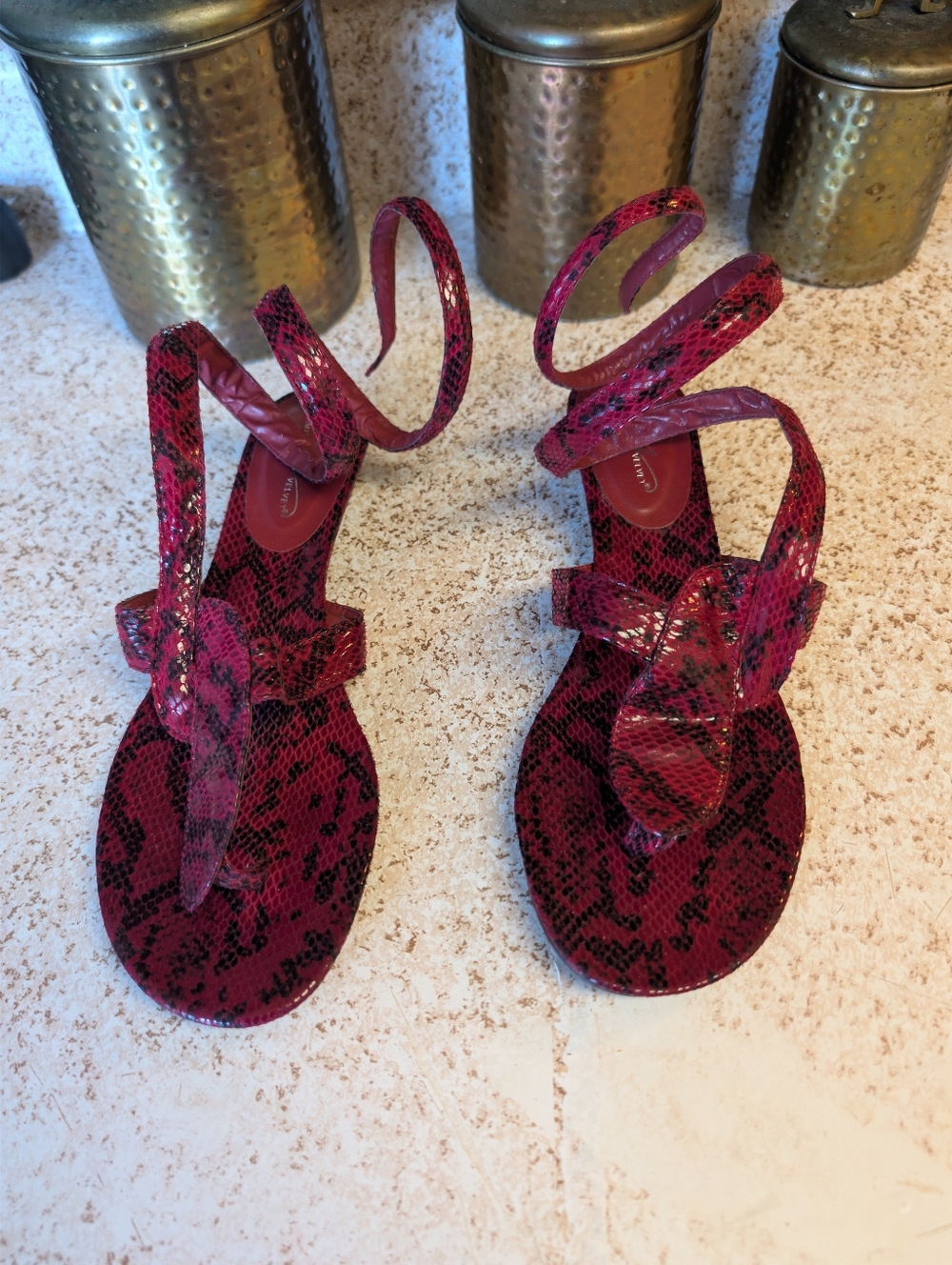 Women's Snake Skin Thong Mid Calf Sandal Size 11W